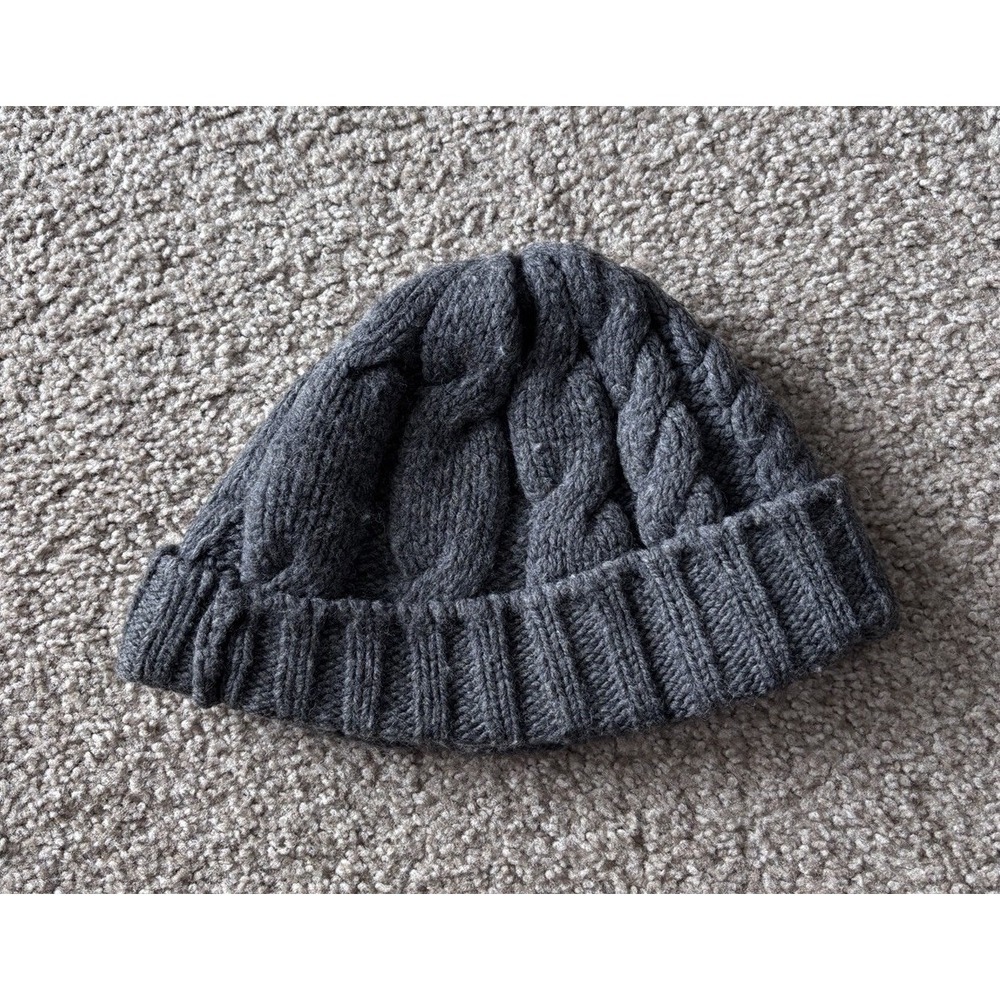 Jigsaw Womens‎ 100% Wool Hat Cable Knit Beanie Gray Heavy Chunky Neutral Classic